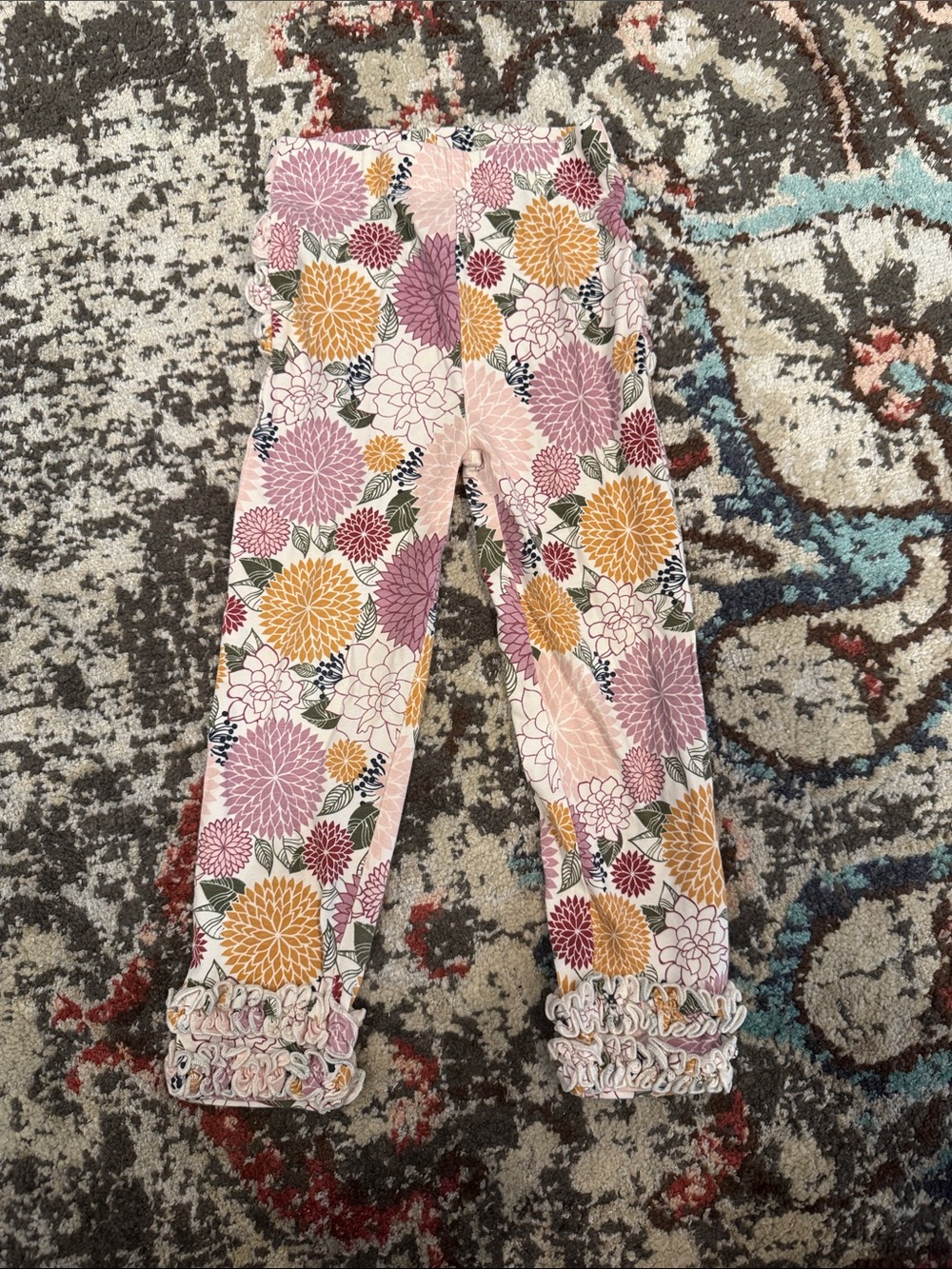 Ruffle Butts Floral Ruffle Hem Girls Pants - Pink, Mustard, Mauve